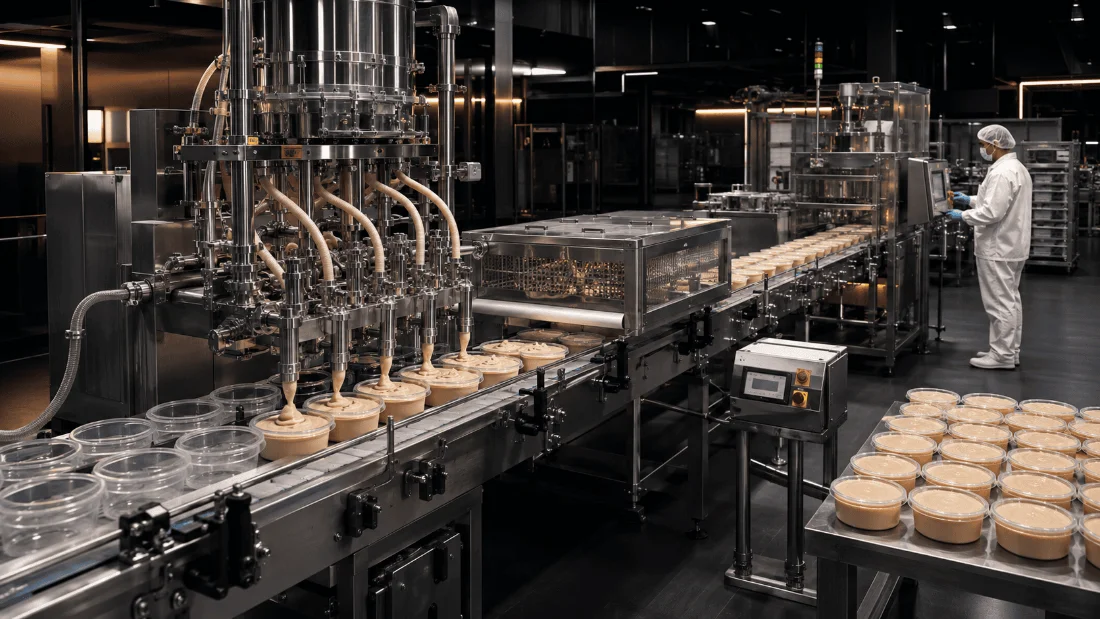 Hummus packaging line in operation