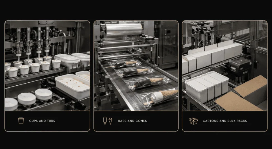 Range of frozen dessert package formats