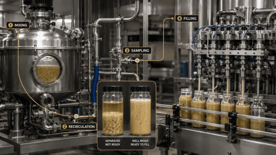 Sauce filling with oil separation control