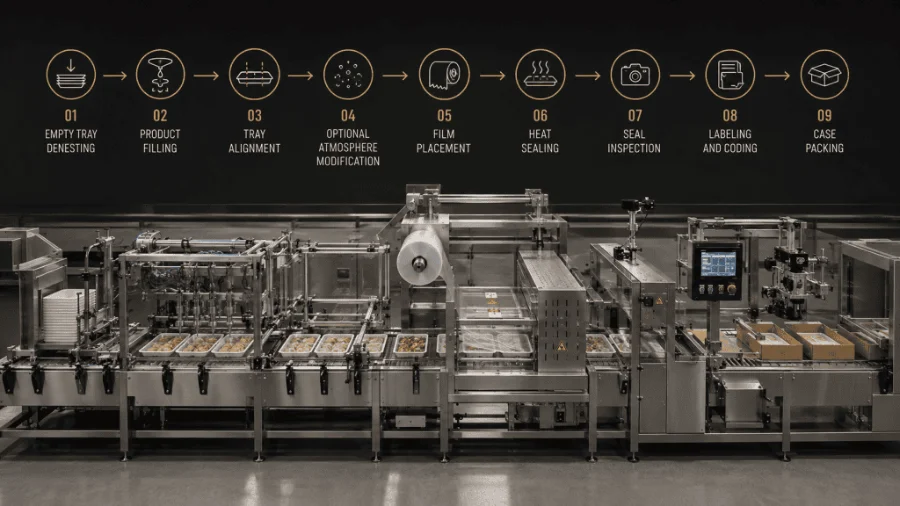 High-speed integrated tray packaging line